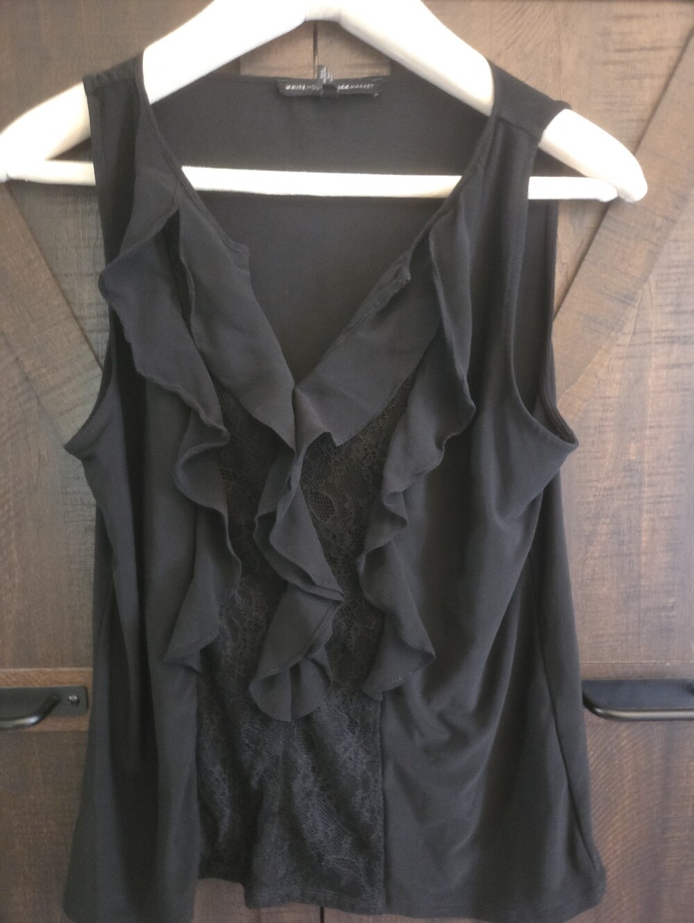 White House Black Market Black Ruffled Lace-Front Sleeveless Camisole